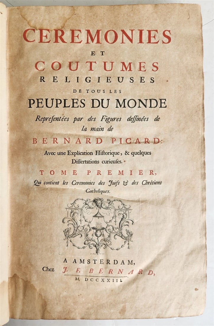 1723 HISTOIRE des CEREMONIES et COUTUMES de PEUPLES DU MONDE vol I antique FOLIO - 2