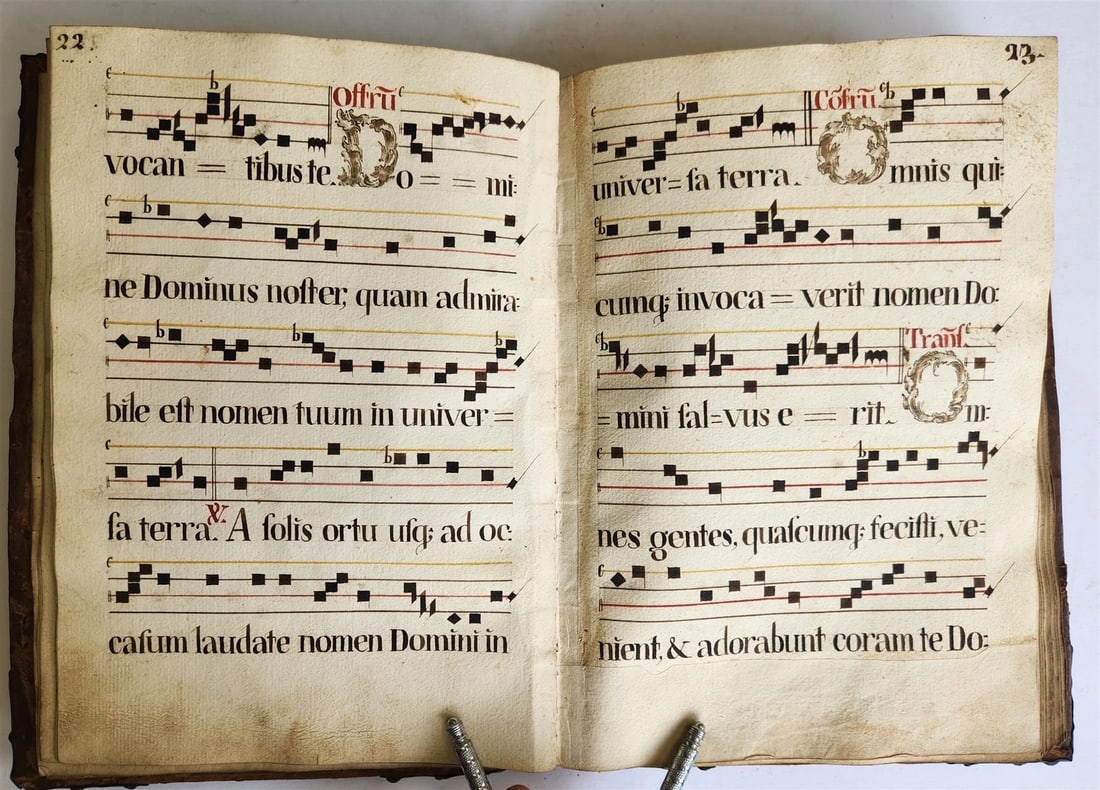 16-17th CENTURY ANTIPHONARY MANUSCRIPT antique FOLIO 92 pp. AMAZING BINDING - 12