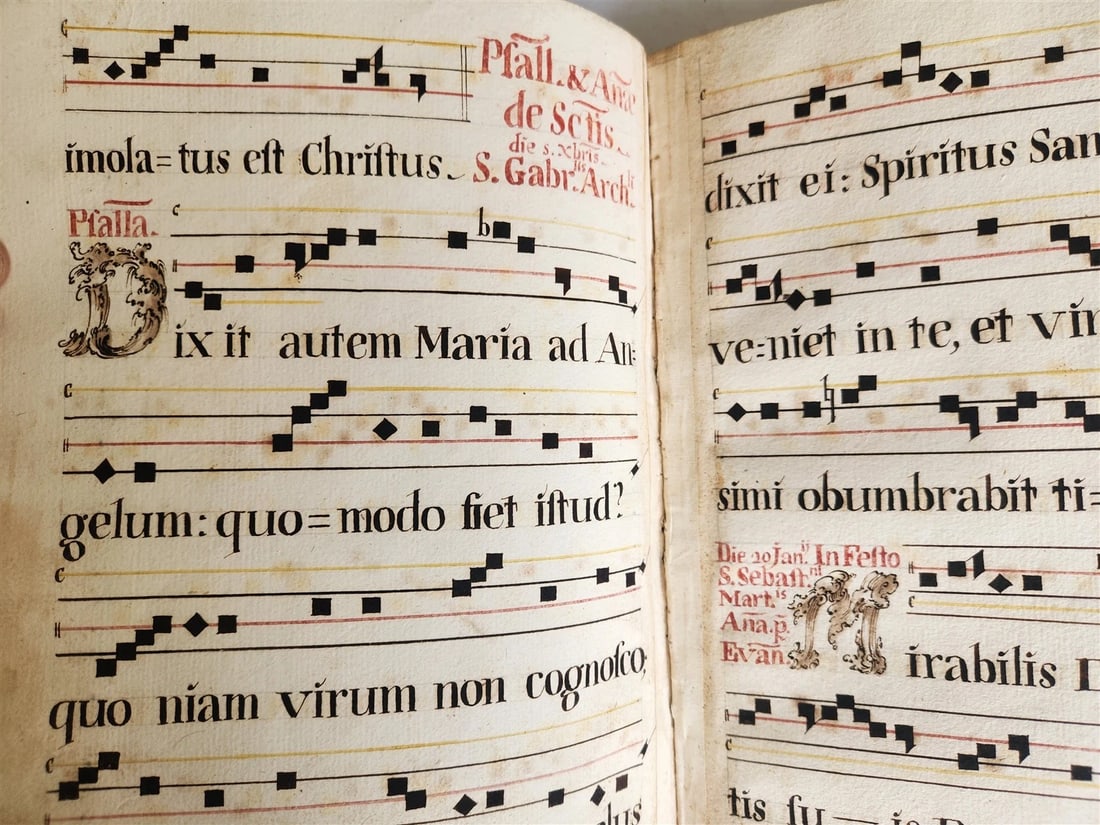 16-17th CENTURY ANTIPHONARY MANUSCRIPT antique FOLIO 92 pp. AMAZING BINDING - 13