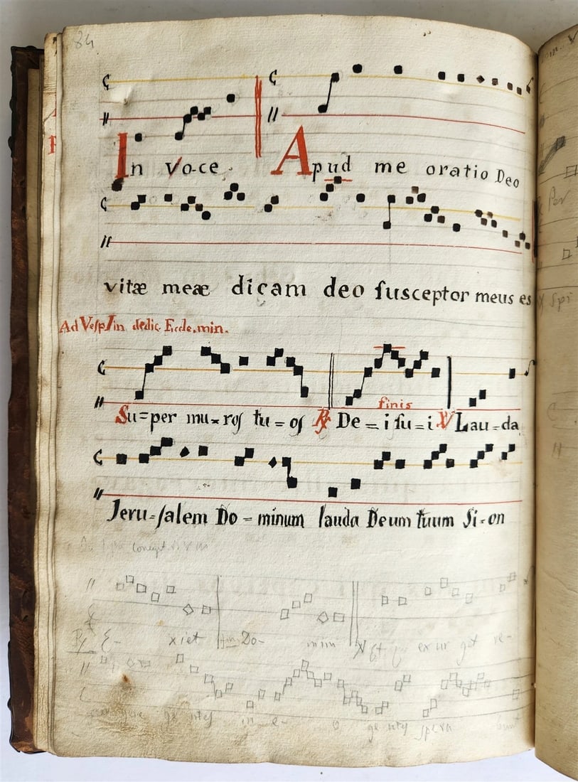 16-17th CENTURY ANTIPHONARY MANUSCRIPT antique FOLIO 92 pp. AMAZING BINDING - 14