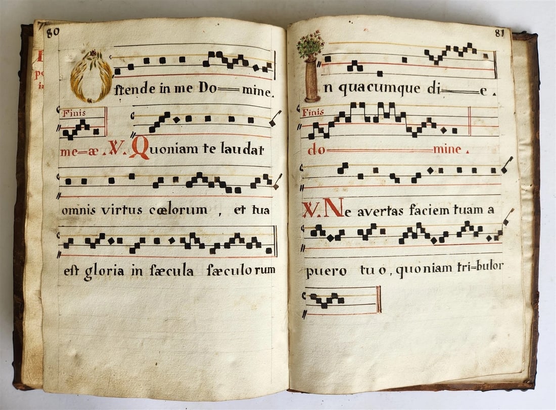 16-17th CENTURY ANTIPHONARY MANUSCRIPT antique FOLIO 92 pp. AMAZING BINDING - 15