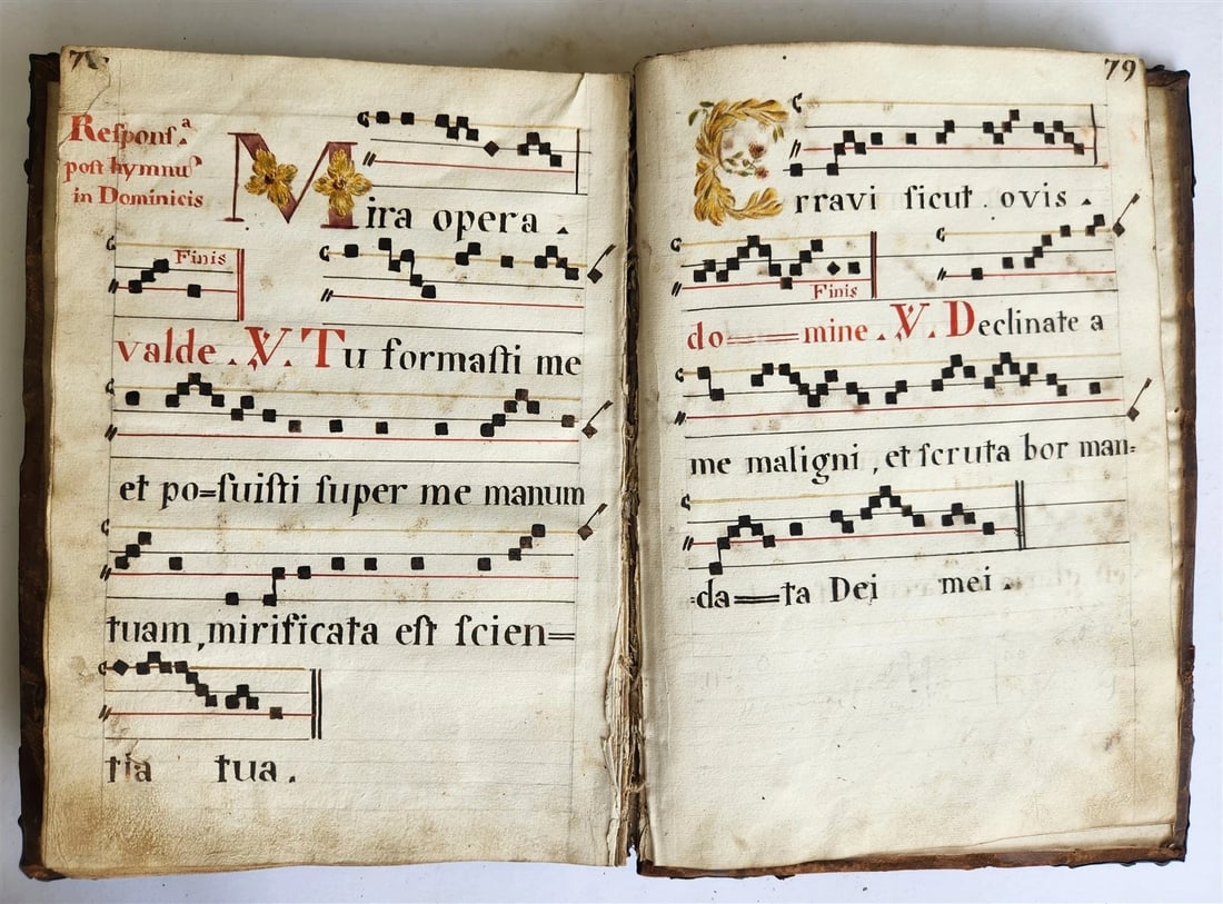 16-17th CENTURY ANTIPHONARY MANUSCRIPT antique FOLIO 92 pp. AMAZING BINDING - 16