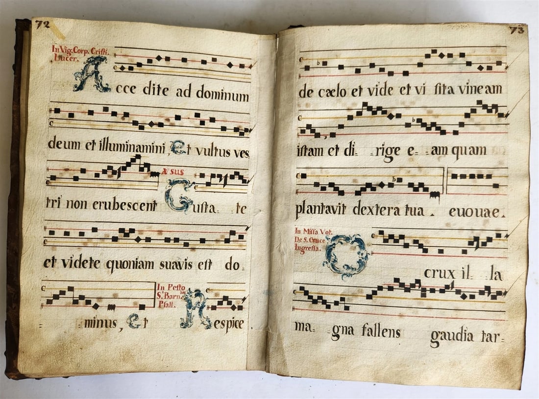 16-17th CENTURY ANTIPHONARY MANUSCRIPT antique FOLIO 92 pp. AMAZING BINDING - 18