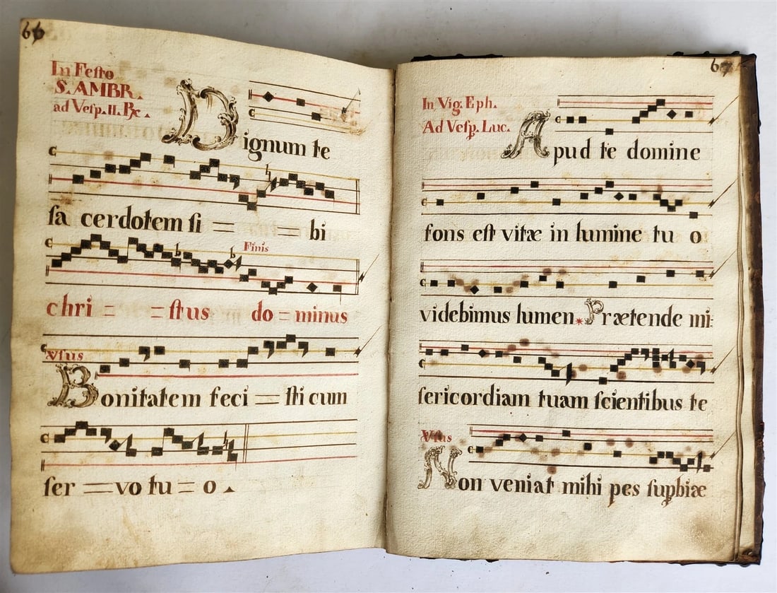16-17th CENTURY ANTIPHONARY MANUSCRIPT antique FOLIO 92 pp. AMAZING BINDING - 20