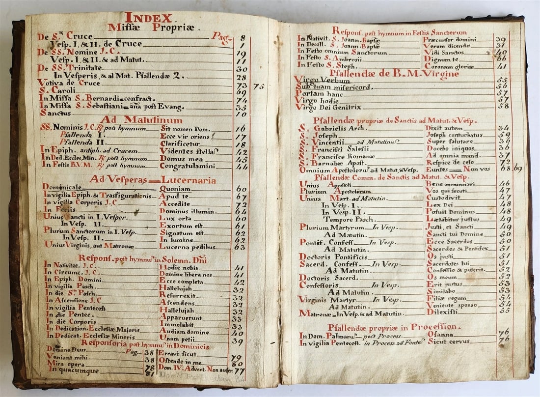 16-17th CENTURY ANTIPHONARY MANUSCRIPT antique FOLIO 92 pp. AMAZING BINDING - 2