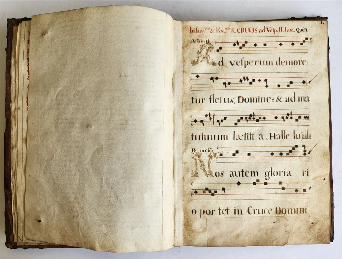 16-17th CENTURY ANTIPHONARY MANUSCRIPT antique FOLIO 92 pp. AMAZING BINDING - 6
