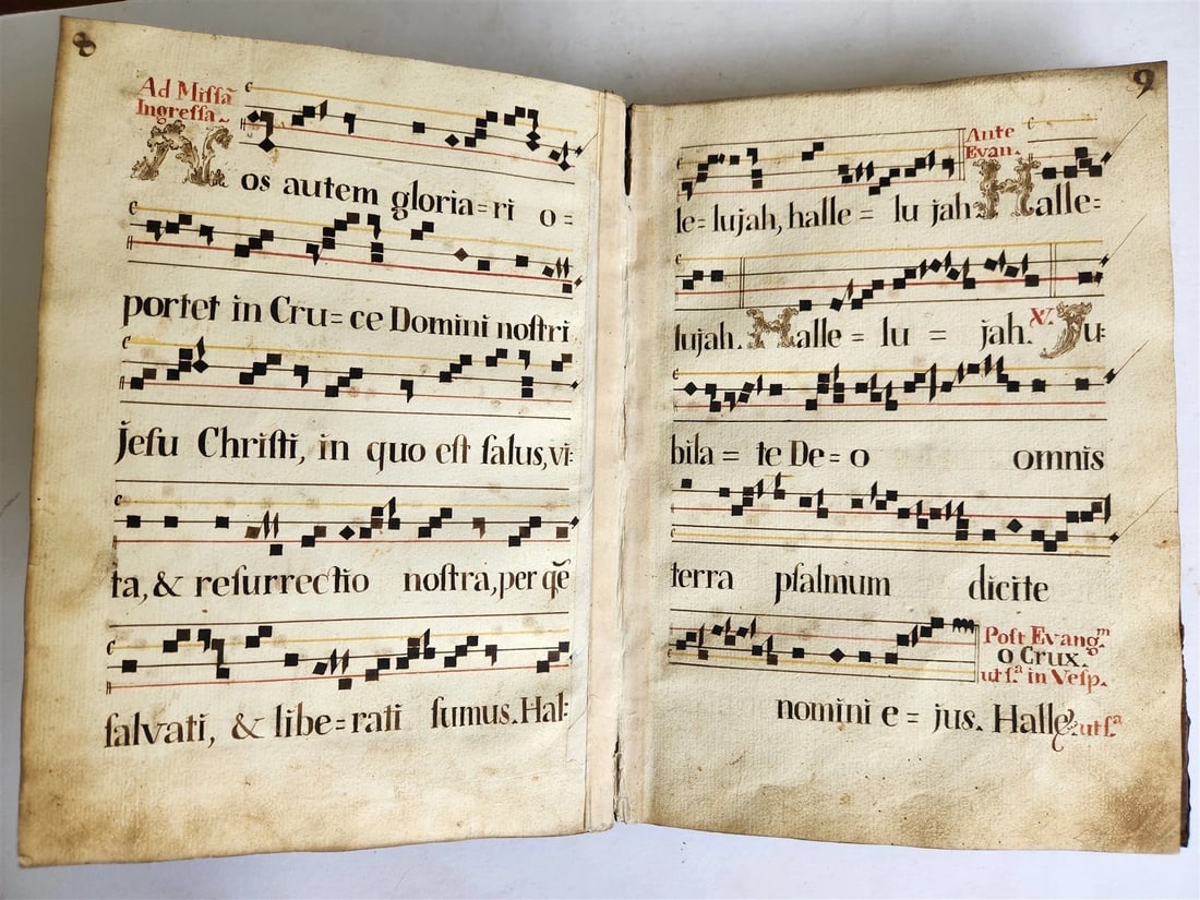 16-17th CENTURY ANTIPHONARY MANUSCRIPT antique FOLIO 92 pp. AMAZING BINDING - 7