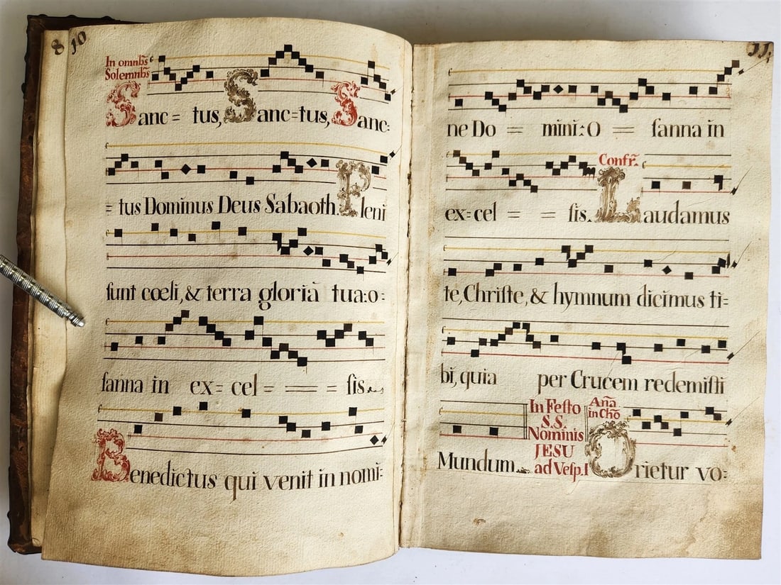 16-17th CENTURY ANTIPHONARY MANUSCRIPT antique FOLIO 92 pp. AMAZING BINDING - 8