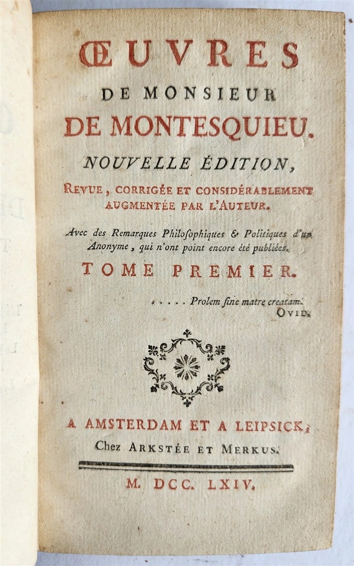 1764 OEUVRES de Monsieur de MONTESQUIEU 6 VOLUMES SET in FRENCH ANTIQUE - 2