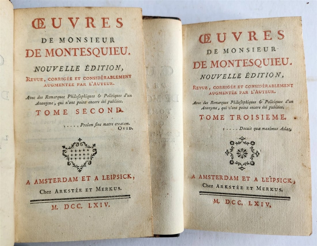 1764 OEUVRES de Monsieur de MONTESQUIEU 6 VOLUMES SET in FRENCH ANTIQUE - 7
