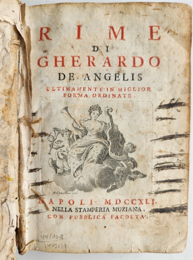 1741 POETRY by Gerardo de Angelis antique in ITALIAN vellum binding: Title: 1741 POETRY by Gerardo de Angelis antique in ITALIAN vellum binding Description: Rime di Gerardo de Angelis ultimamente in miglior forma ordinate. by Gerardo de Angelis Naples, Stamperia