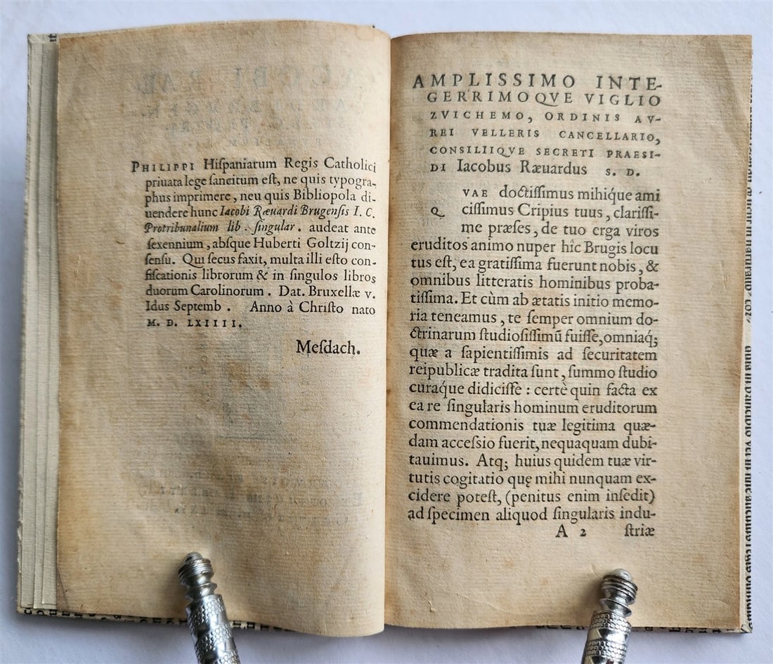 1565 ROMAN LAW TREATISE by FLEMISH JURIST Jacobus RAEVARDUS antique 16th century - 5