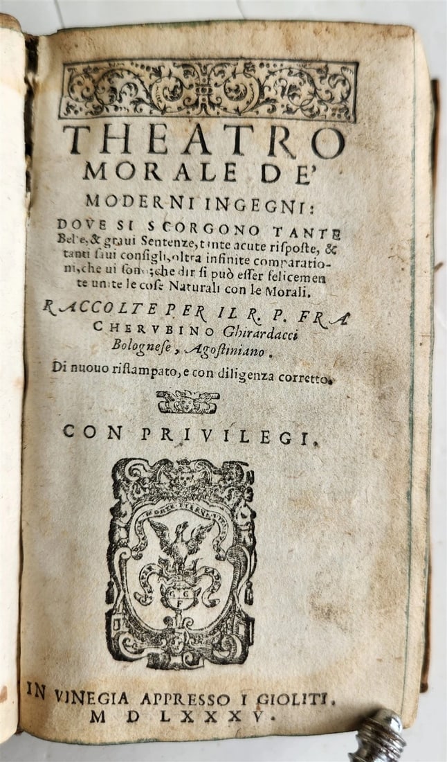 1585 Theatro Morale de moderni ingegni ANTIQUE in ITALIAN vellum binding (1 of 13)