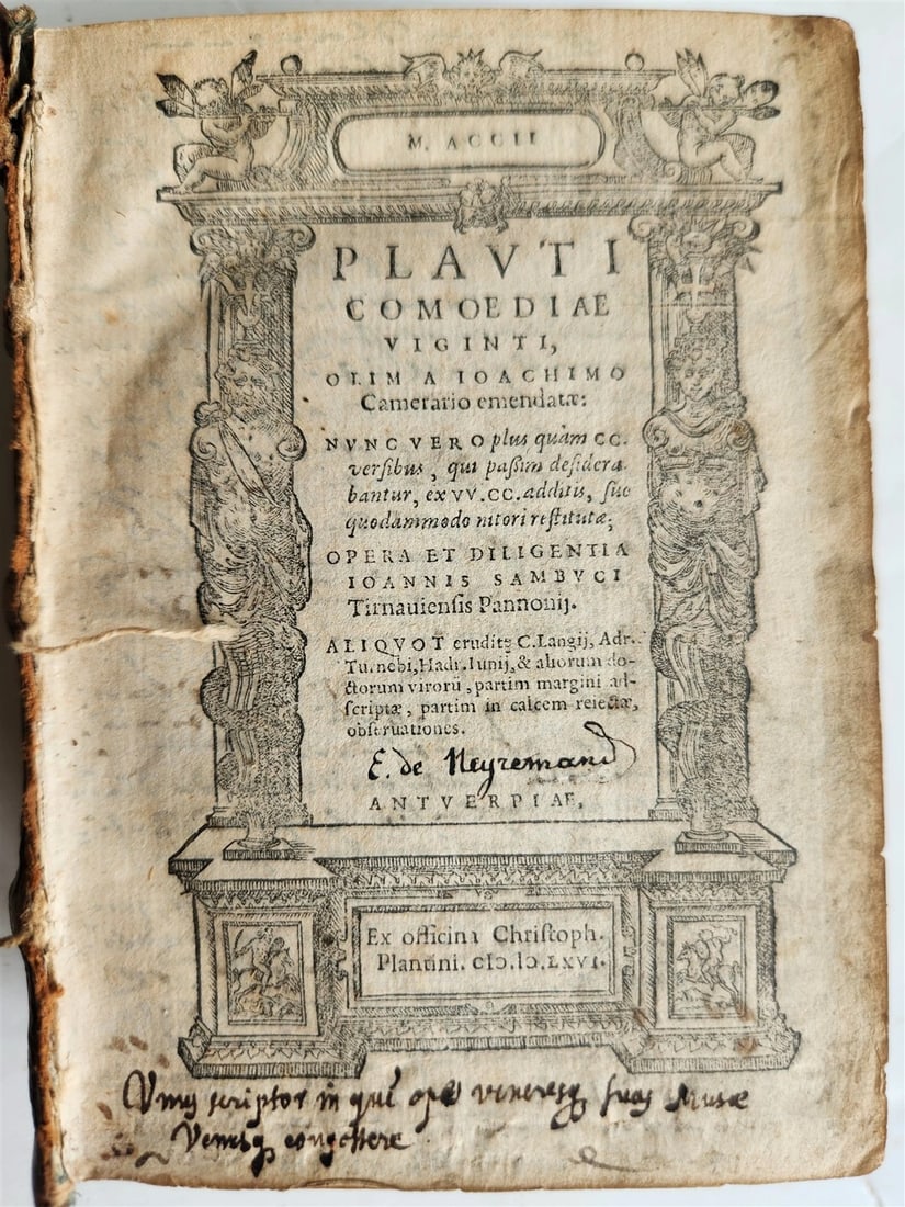1566 1st Plantin pocket edition of Plautus COMEDIES antique 16th CENTURY BINDING: Title: 1566 1st Plantin pocket edition of Plautus COMEDIES antique 16th CENTURY BINDING Description: [M. Accius Plautus] M. Accii Plauti Comoediae viginti, olim a Ioachimo Camerario emendatae, nunc