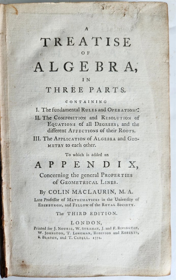 1771 Treatise of Algebra ILLUSTRATED antique in ENGLISH (1 of 20)
