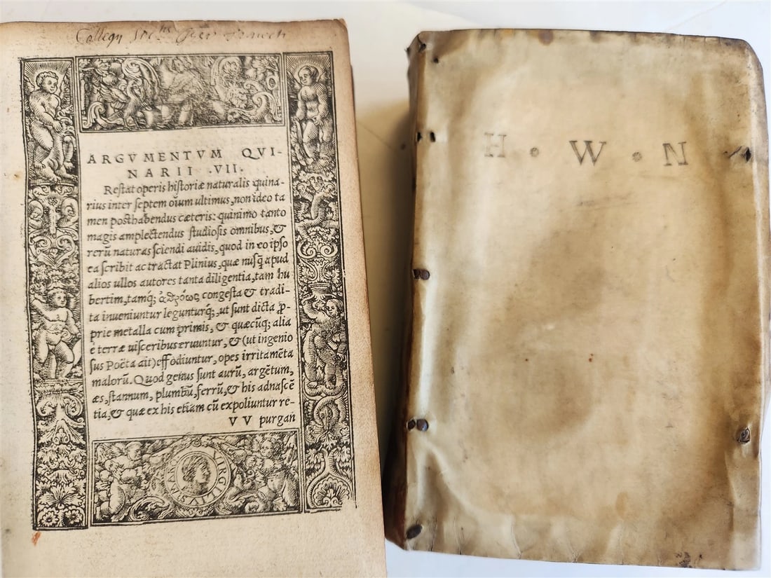 1565 PLINIUS encyclopaedia of natural history 5 VELLUM BOUND VOLUMES 16c ANTIQUE - 16