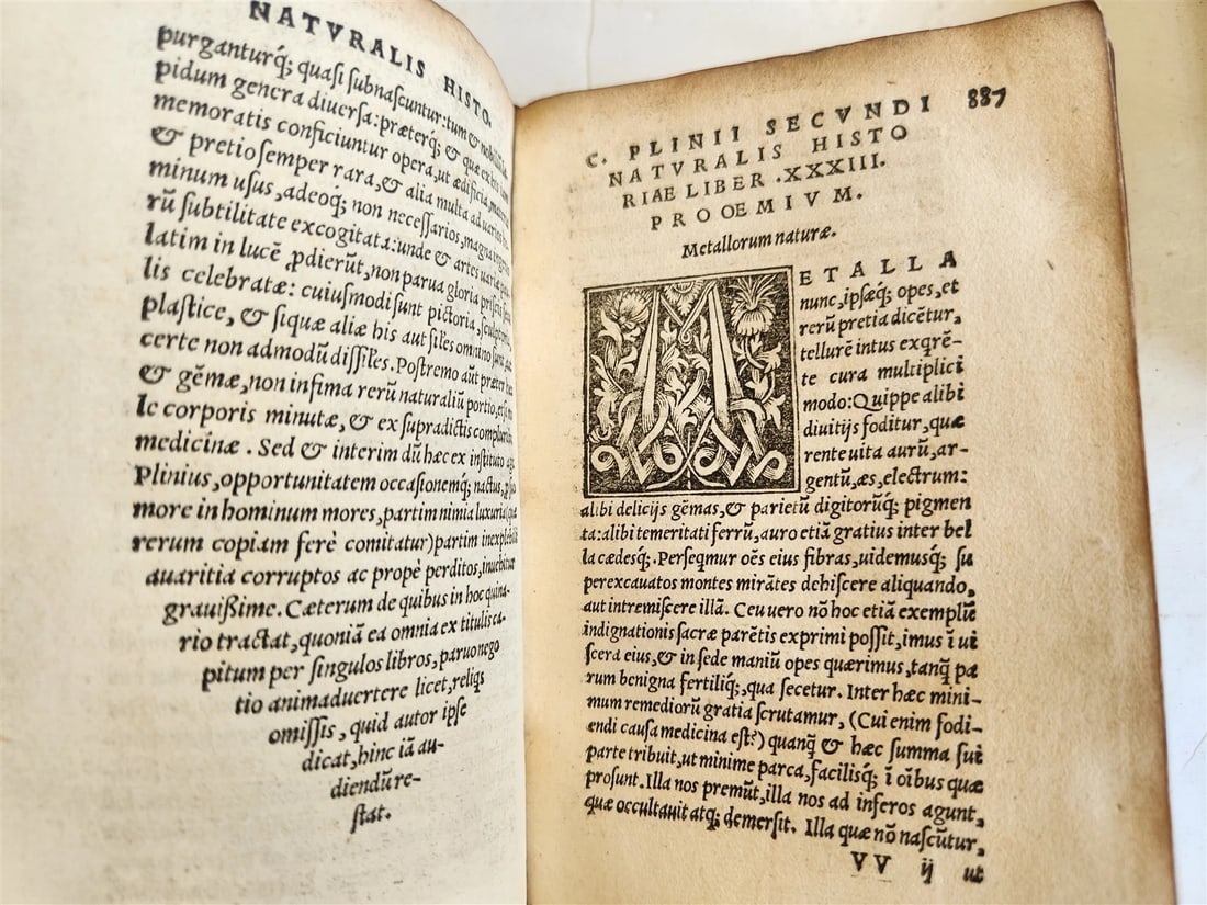 1565 PLINIUS encyclopaedia of natural history 5 VELLUM BOUND VOLUMES 16c ANTIQUE - 17