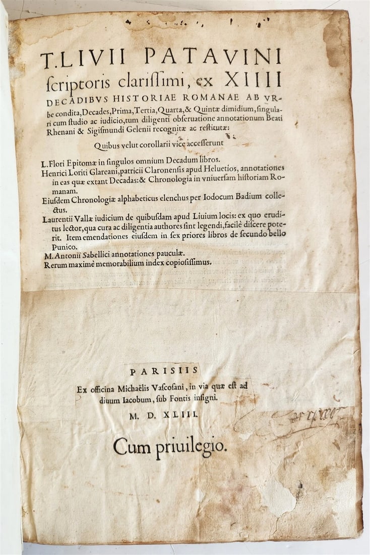 1542 ROMAN HISTORY by TITUS LIVIUS antique 16th CENTURY FOLIO: Title: 1542 ROMAN HISTORY by TITUS LIVIUS antique 16th CENTURY FOLIO Description: LIVIUS, Titus Ex XIIII decadibus historiae Romanae ab Urbe condita, Decades [...] studio [...] Beati Rhenani & Sigismu