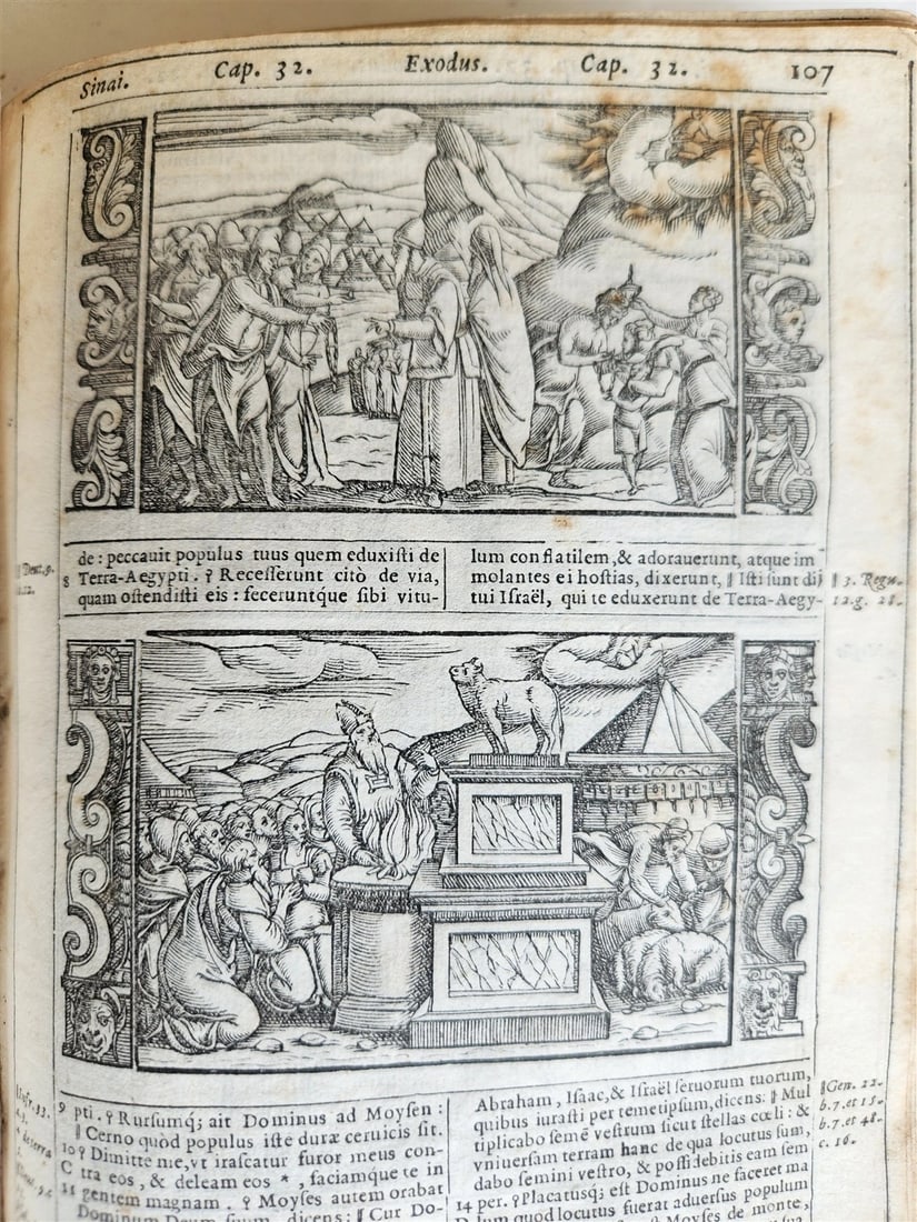 1574 BIBLE in LATIN antique 600 WOODCUTS by Hans Holbein & Bernard Salomon RARE - 16