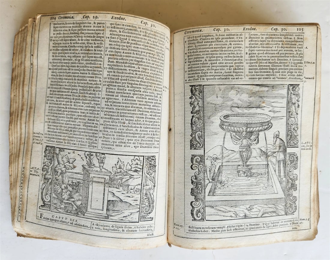 1574 BIBLE in LATIN antique 600 WOODCUTS by Hans Holbein & Bernard Salomon RARE - 17
