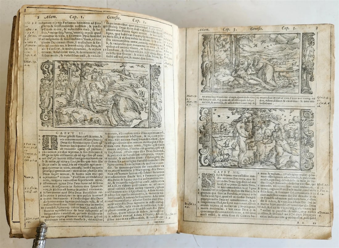 1574 BIBLE in LATIN antique 600 WOODCUTS by Hans Holbein & Bernard Salomon RARE - 3