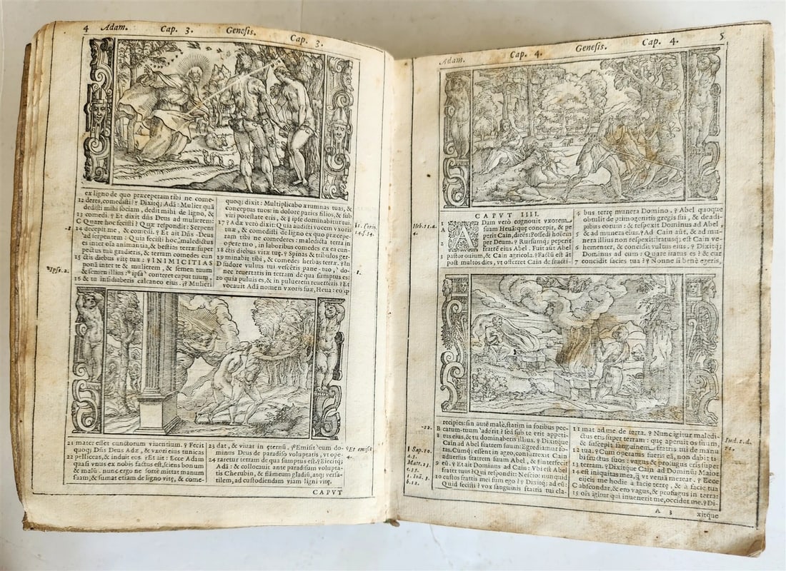 1574 BIBLE in LATIN antique 600 WOODCUTS by Hans Holbein & Bernard Salomon RARE - 4