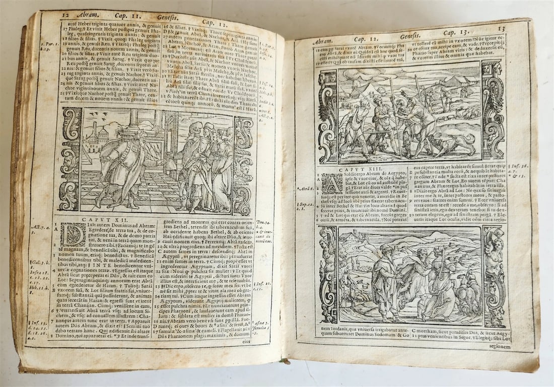 1574 BIBLE in LATIN antique 600 WOODCUTS by Hans Holbein & Bernard Salomon RARE - 5
