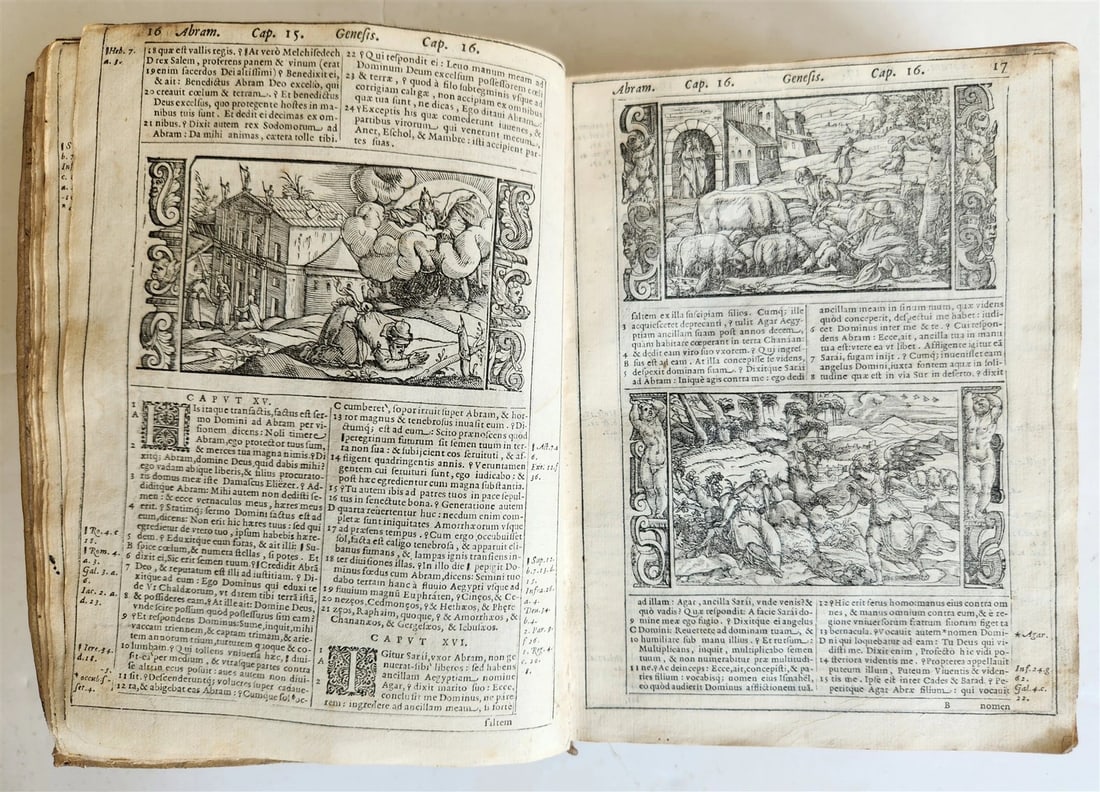 1574 BIBLE in LATIN antique 600 WOODCUTS by Hans Holbein & Bernard Salomon RARE - 7