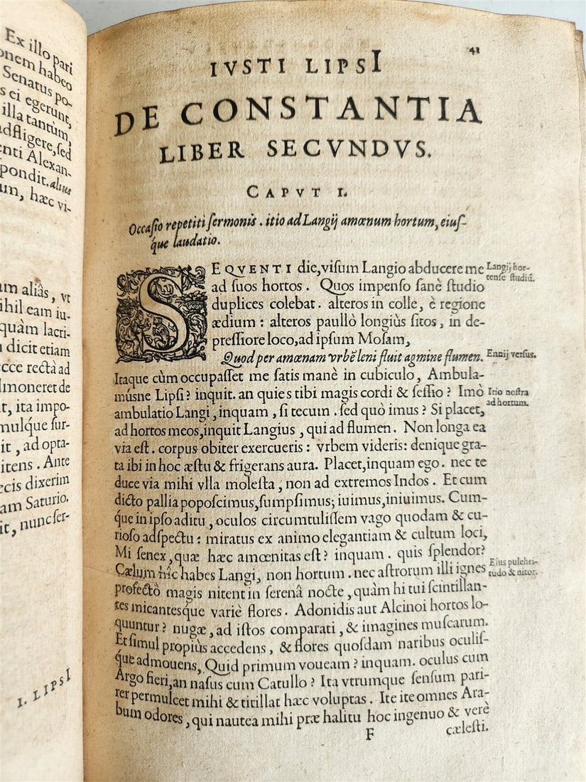 1615 LIPSIUS PHILOSOPHICAL DIALOGUE antique PLANTIN PRESS De constantia VELLUM - 14
