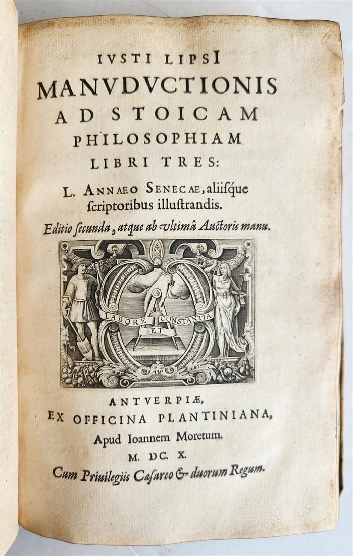 1615 LIPSIUS PHILOSOPHICAL DIALOGUE antique PLANTIN PRESS De constantia VELLUM - 7