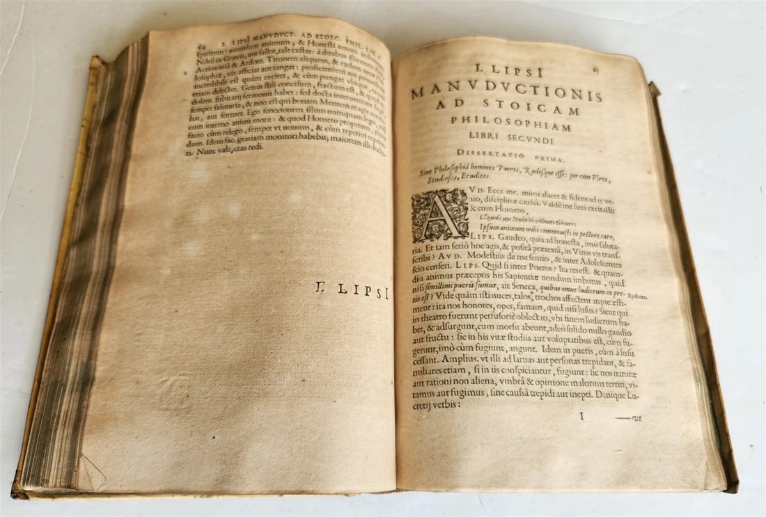 1615 LIPSIUS PHILOSOPHICAL DIALOGUE antique PLANTIN PRESS De constantia VELLUM - 9