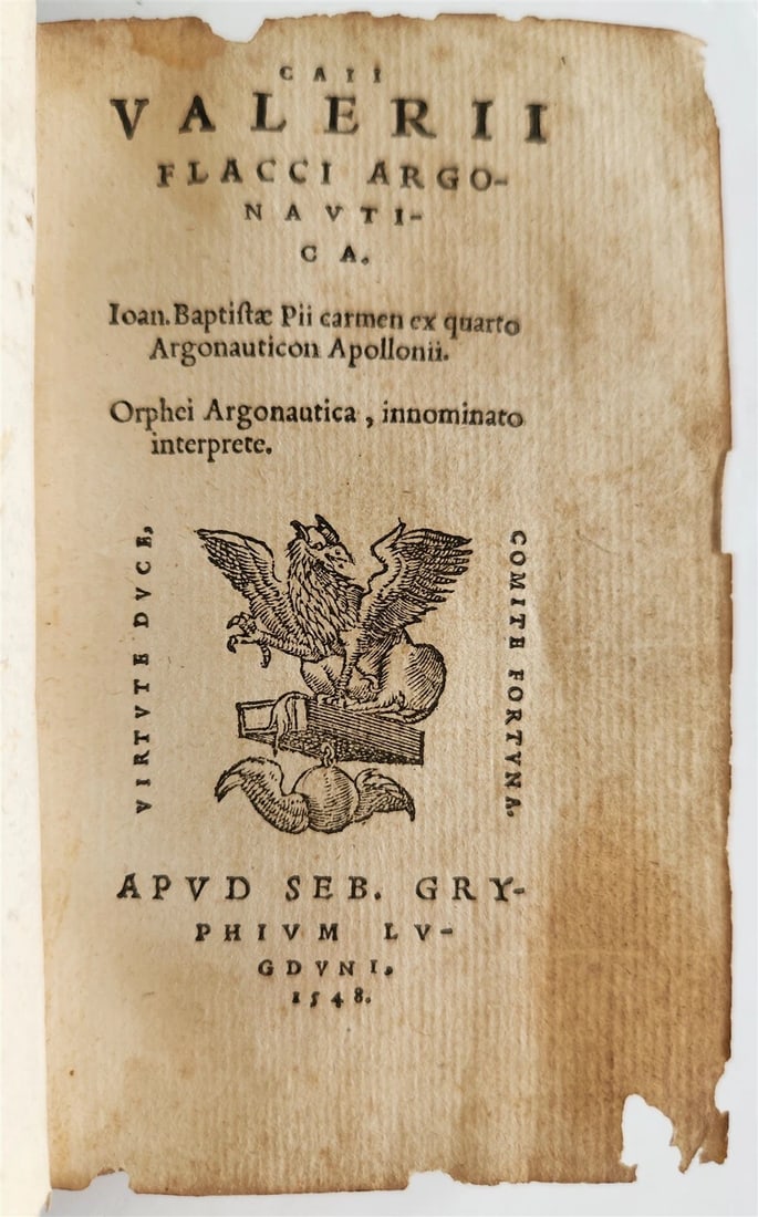 1548 ARGONAUTICA by VALERIUS FLACCUS antique POETRY vellim binding: Title: 1548 ARGONAUTICA by VALERIUS FLACCUS antique POETRY vellim binding Description: CAII VALERII FLACCI (VALERIUS FLACCUS) ARGONAUTICA Ioan. Baptistae Pii carmen ex quarto Argonauticon Apollonii.