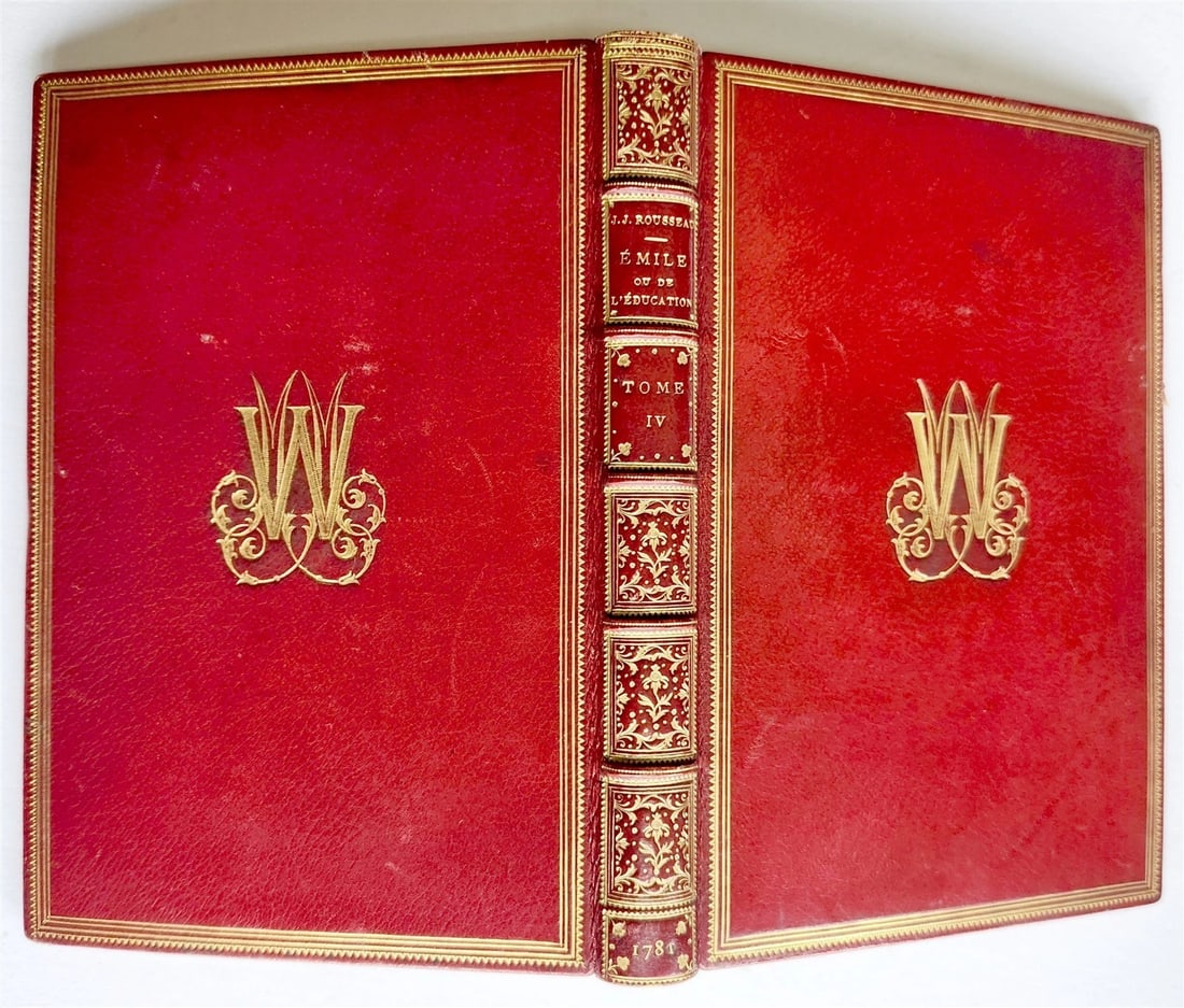 1781 ROUSSEAU Emile ou l'Education antique SIGNED GILT-STAMPED MOROCCO BINDING (1 of 8)