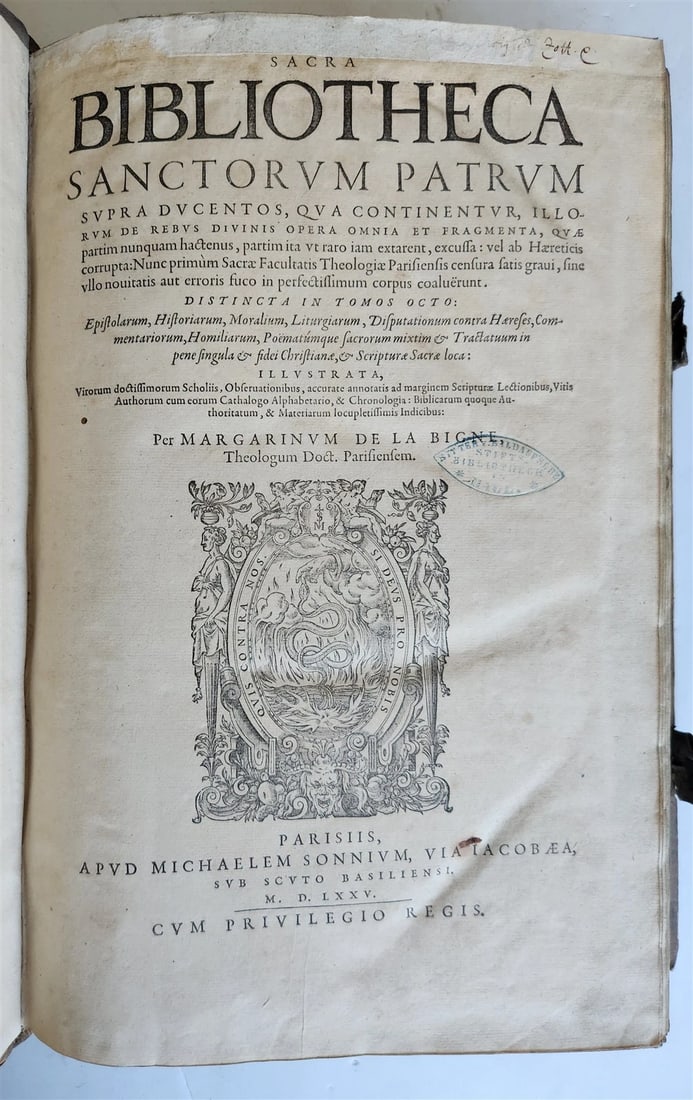 1575 Sacrae bibliothecae sanctorum patrum16th cent. ANTIQUE PIGSKIN BOUND FOLIO - 2