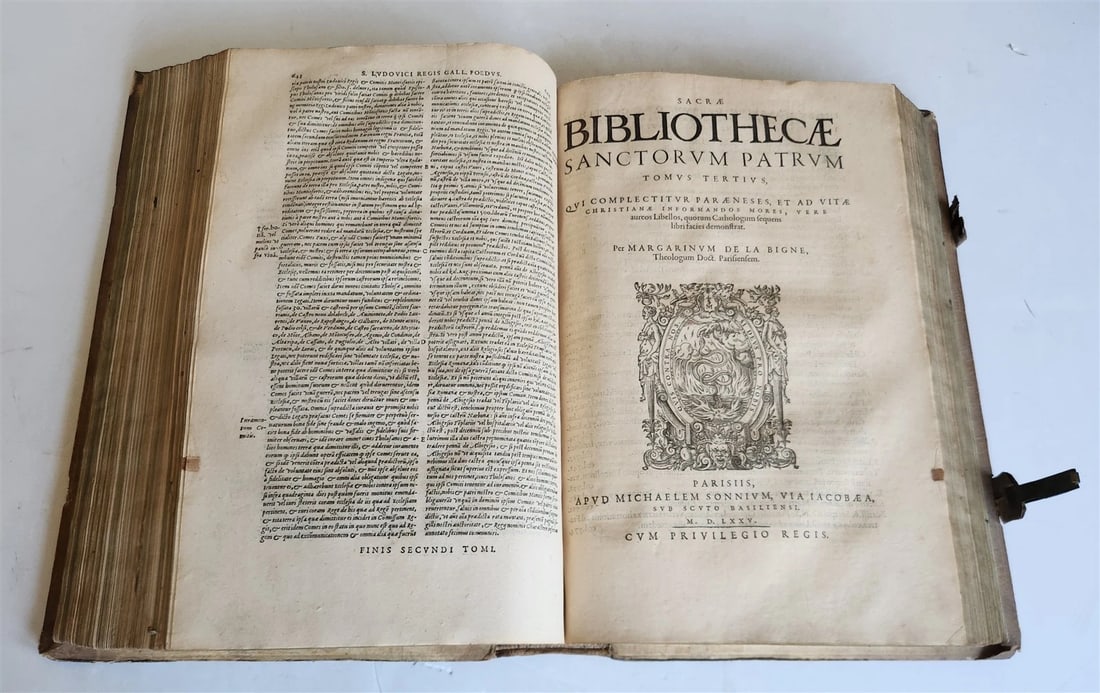 1575 Sacrae bibliothecae sanctorum patrum16th cent. ANTIQUE PIGSKIN BOUND FOLIO - 3
