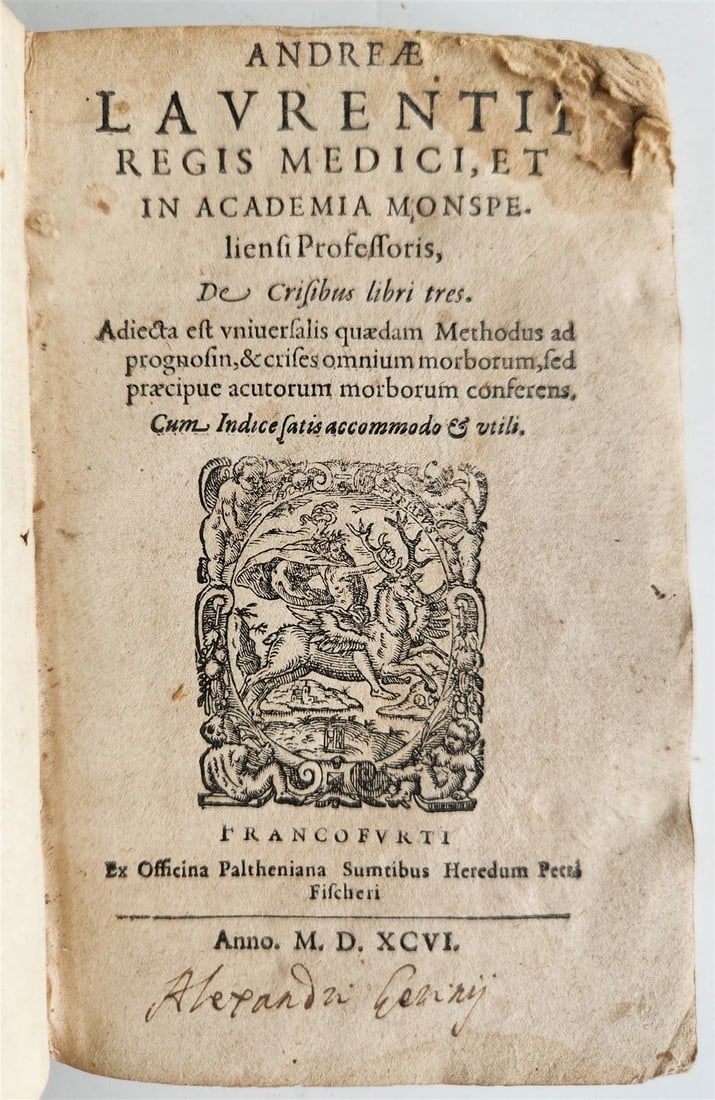 1596 MEDICAL TREATISE by ANDRE du LAURENS antique VELLUM BOUND (1 of 8)