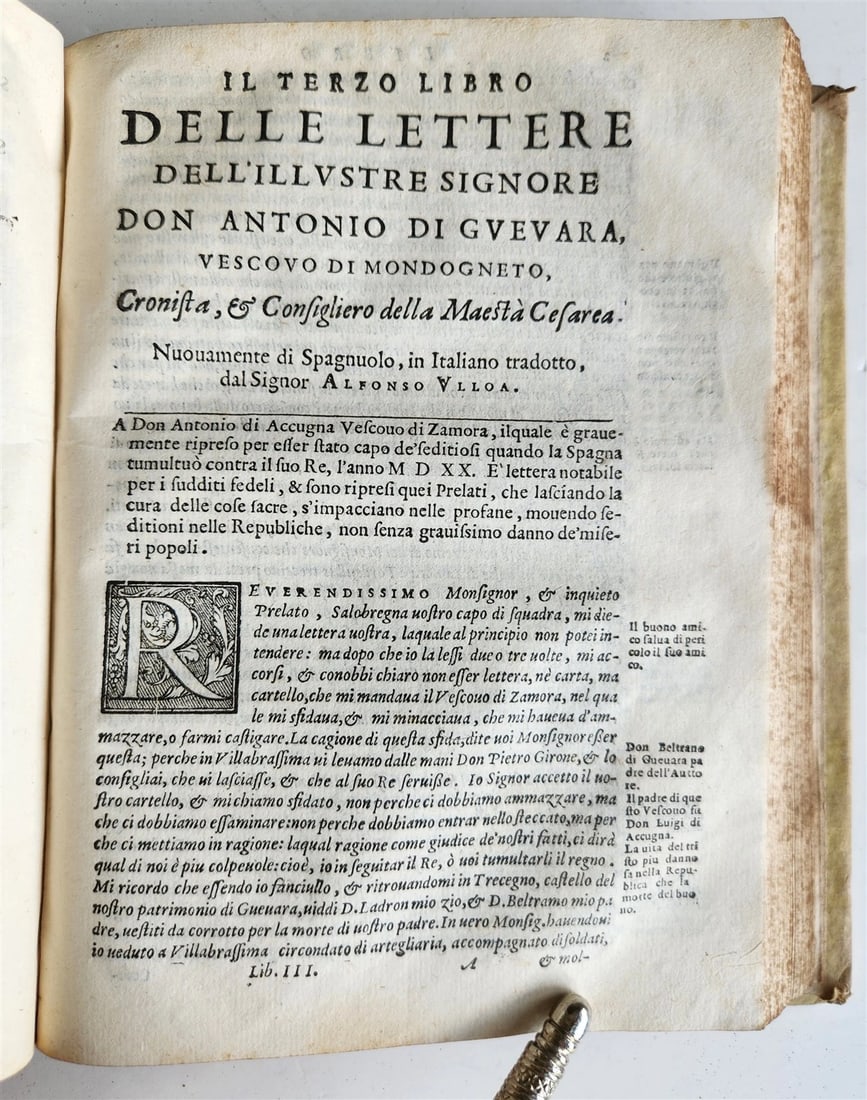 1591 LETTERE DELL'ILL. SIGNOR DON ANTONIO di GUEVARA antique 16th CENTURY - 9
