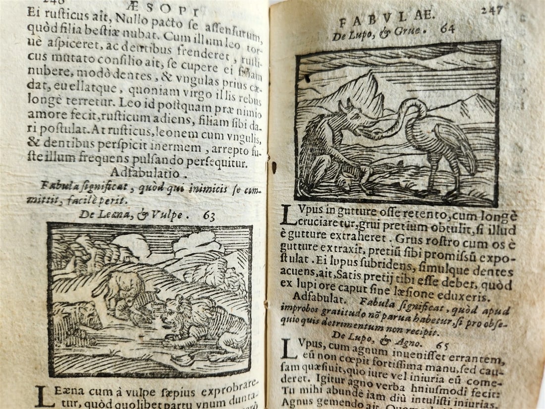 1646 AESOP FABLES FULLY ILLUSTRATED antique VELLUM BOUND 17th CENTURY - 19
