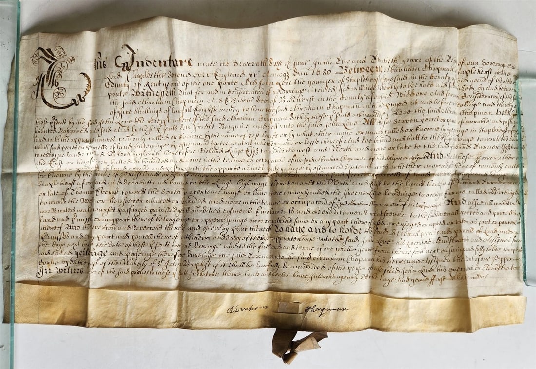 1680 17th CENTURY MANUSCRIPT on VELLUM ANTIQUE BRITISH LEGAL DOCUMENT in ENGLISH (1 of 9)