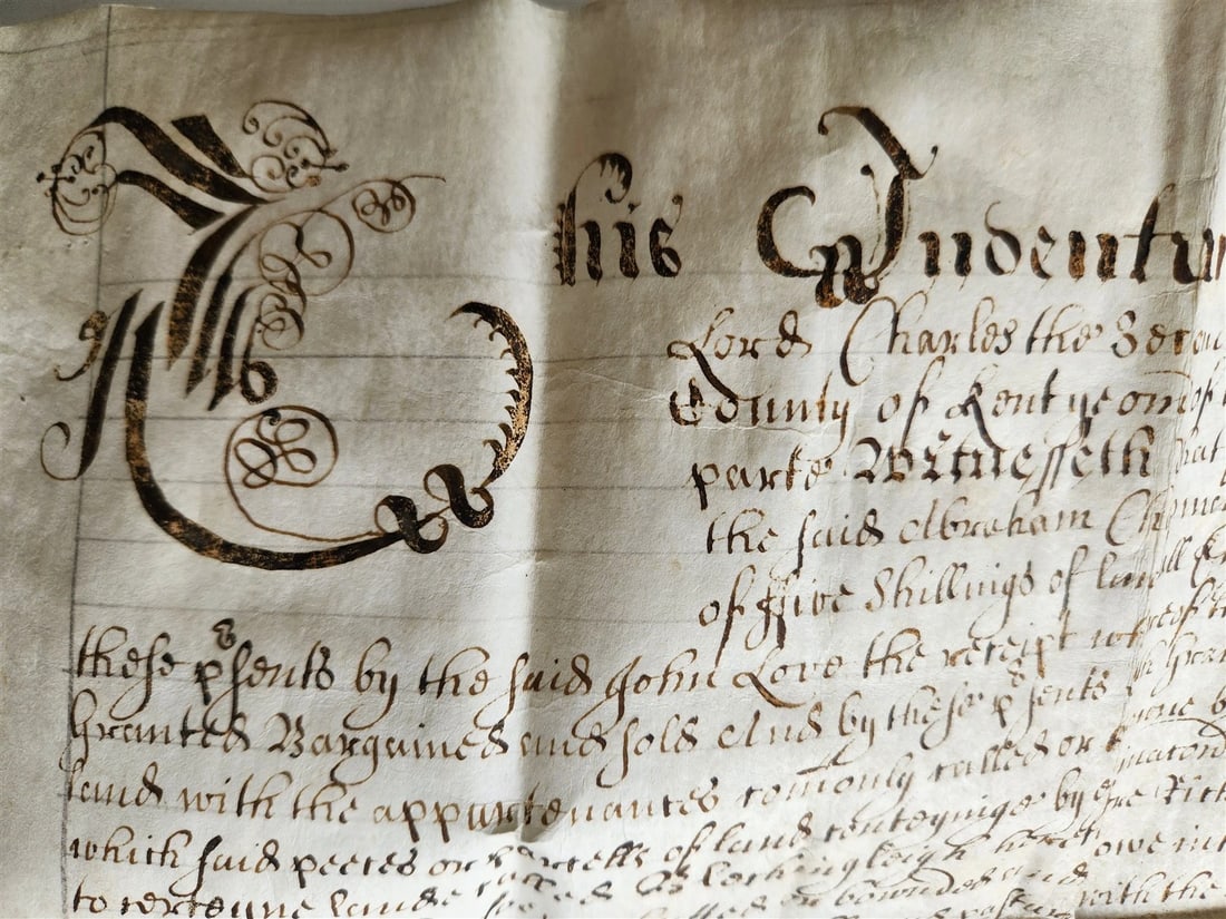 1680 17th CENTURY MANUSCRIPT on VELLUM ANTIQUE BRITISH LEGAL DOCUMENT in ENGLISH - 2