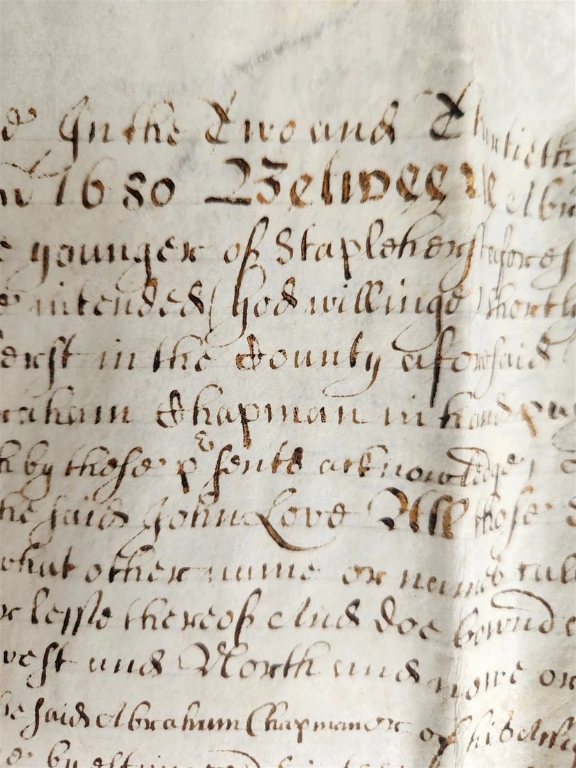 1680 17th CENTURY MANUSCRIPT on VELLUM ANTIQUE BRITISH LEGAL DOCUMENT in ENGLISH - 9