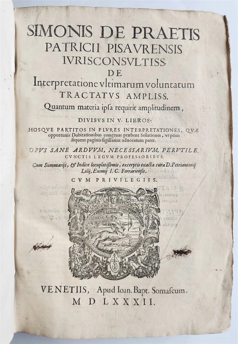 1582 LAW BOOK by Simon de Praetis Patricii, of Pisa antique VELLUM BOUND FOLIO (1 of 10)