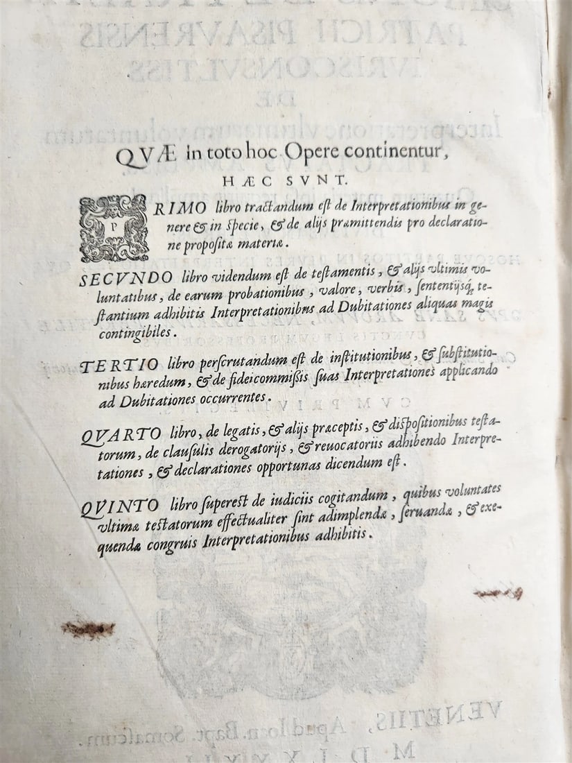 1582 LAW BOOK by Simon de Praetis Patricii, of Pisa antique VELLUM BOUND FOLIO - 5