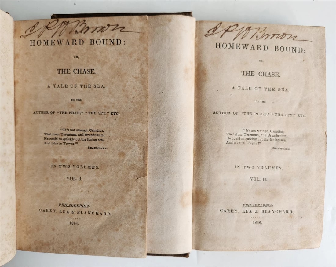 1838 FENIMORE COOPER Homeward Bound, or The Chase 1st EDITION antique AMERICANA: Title: 1838 FENIMORE COOPER Homeward Bound, or The Chase 1st EDITION antique AMERICANA Description: [COOPER, James Fenimore] Homeward Bound, or The Chase Philadelphia: Carey, Lea & Blanchard; 1838 2