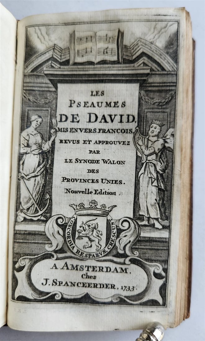 1733 BIBLE in FRENCH Old and New Testament DECORATIVE BINDING antique - 3