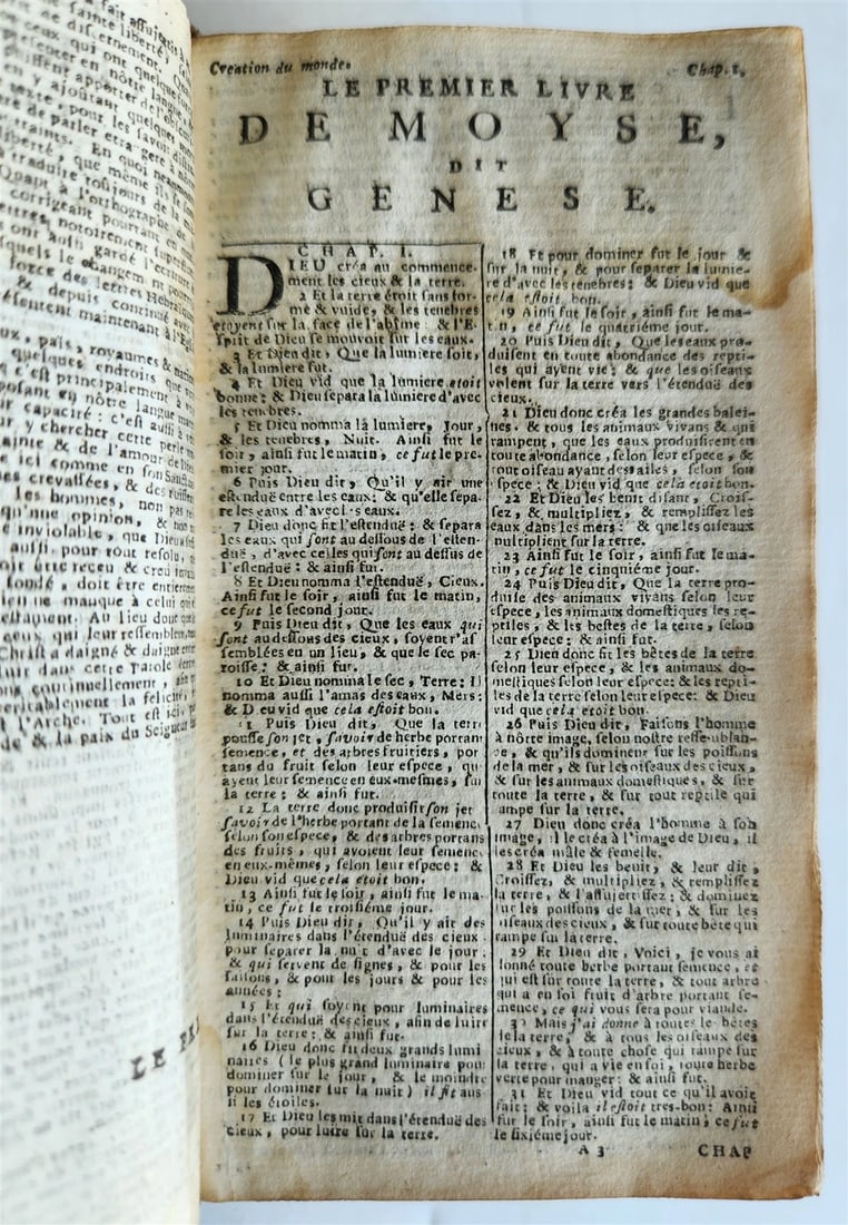 1733 BIBLE in FRENCH Old and New Testament DECORATIVE BINDING antique - 7