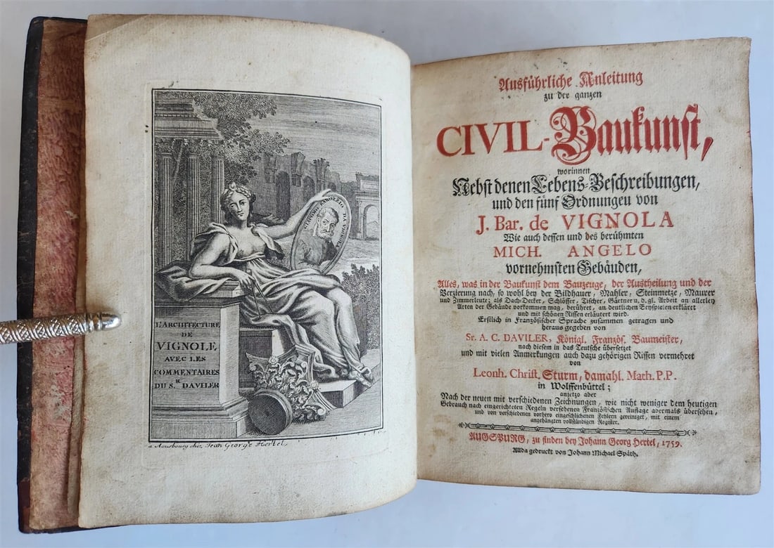 1759 ARCHITECTURE FULLY ILLUSTRATED by d'AVILER antique VIGNOLA MICHELANGELO - 2