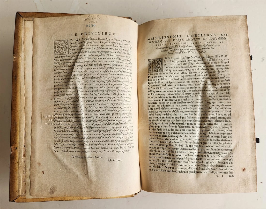1562 PHILOSOPHY by Gregory of Nyssa antique PIGSKIN BOUND 16th CENTURY FOLIO - 6