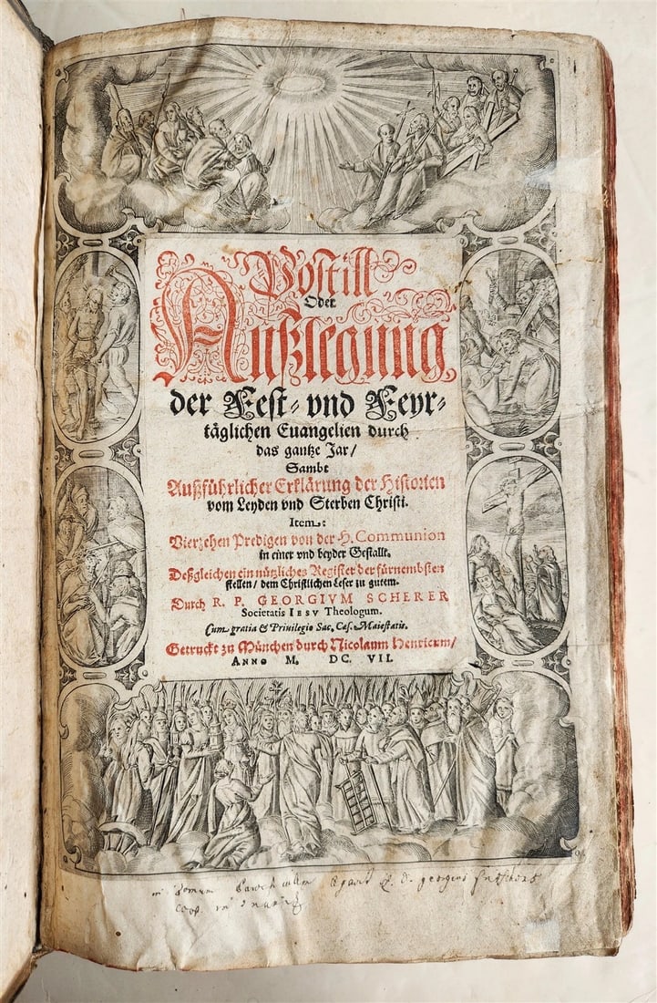 1607 GERMAN THEOLOGY ILLUSTRATED antique PIGSKIN BOUND FOLIO (1 of 16)