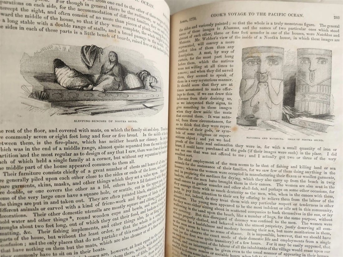 1842 VOYAGES of CAPTAIN COOK ILLUSTRATED 2 VOLUMES antique in ENGLISH - 12